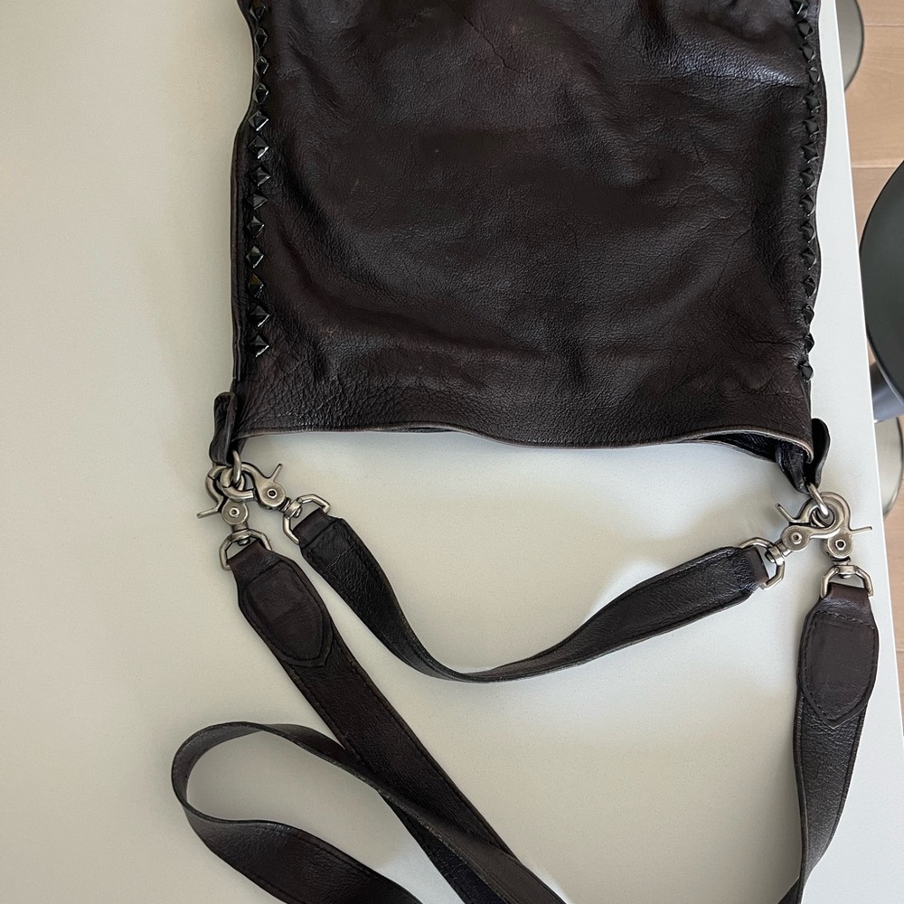 Laggo Black Leather Hobo Crossbody Bag